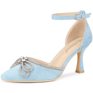Allegra K Women's Rhinestones Bow Ankle Buckle Strap Stiletto Heel Pumps - 1 of 4