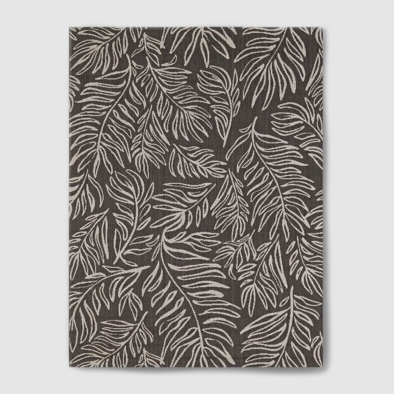 7&#39;10&#34;x10&#39; Leaves Outdoor Rug Black - Threshold&#8482;, 1 of 6