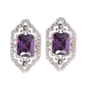 Gigi Filigree Stud Earrings Emerald Cut Purple CZ Womens Ginger Lyne Collection - 1 of 4