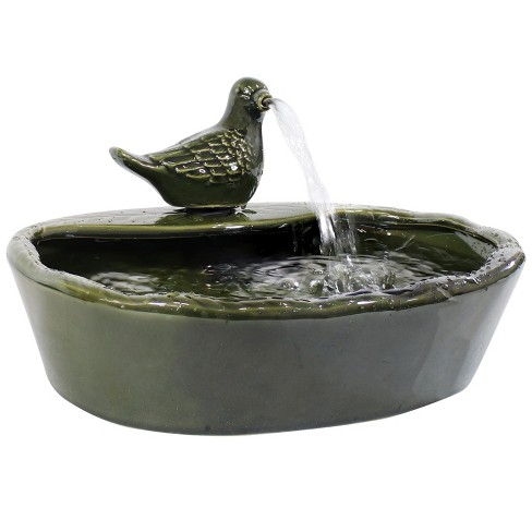 Sunnydaze Outdoor Solar Powered Glazed Ceramic Dove Water Fountain with Submersible Pump and Filter - 7" - Green - image 1 of 4