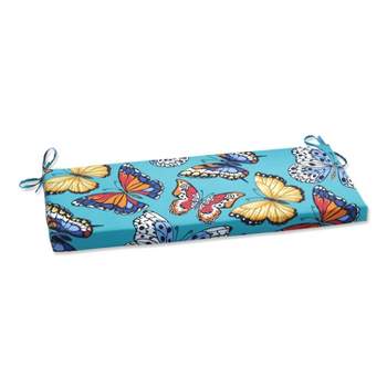 18" x 45" Butterfly Garden Outdoor/Indoor Bench Cushion Turquoise - Pillow Perfect
