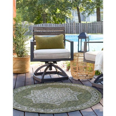 Easy-Care Green Synthetic 4' Round Outdoor Rug