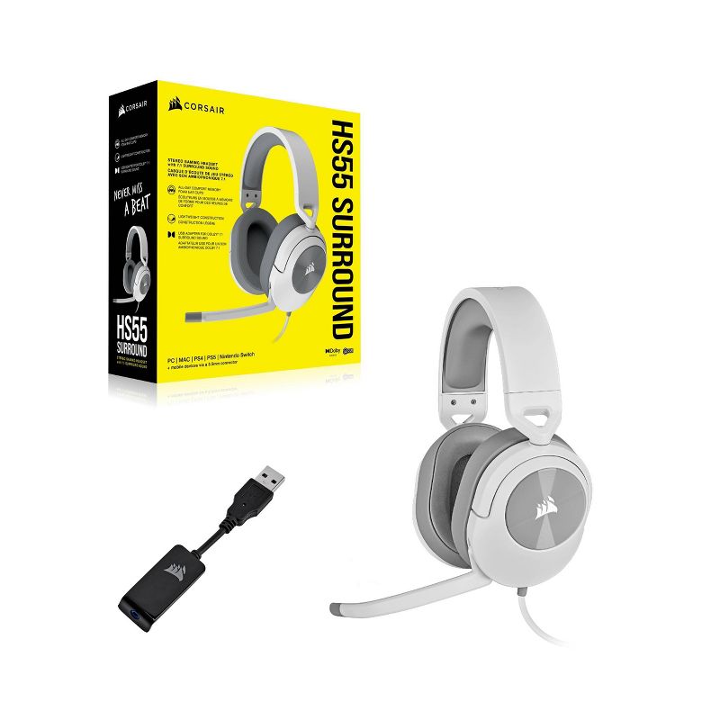 Corsair HS55 Surround Wired Gaming Headset for Xbox Series X|S/PlayStation 4/5/Nintendo Switch/PC - White, 5 of 16