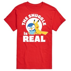 Men's - Pokémon - The Snuggle Is Real Pikachu and Piplup -Men's Short Sleeve Graphic T-Shirt Short Sleeve Graphic T-Shirt - 1 of 3