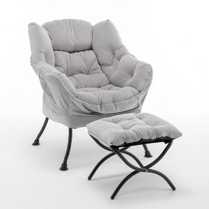 Sapphtopaz Velvet Accent Chair and Ottoman Set Tufted Upholstered Recliner Chair with Metal Legs Leisure Reading Chair for Living Room, Bedroom - 1 of 4