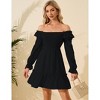 Clearlove Women's Square Neck Lantern Long Sleeve Ruffle Shirred Flowy Party Mini Dress - 4 of 4