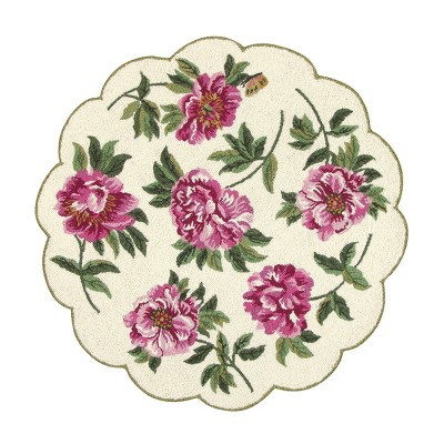 3'x3' Round Hooked Floral Accent Rug Pink - C&F Home