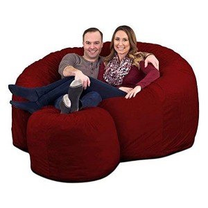 Ultimate Sack 6ft Bean Bag Chair and Footstool, Oversized Comfortable Indoor Floor Lounger, Giant Foam-Filled Furniture for Relaxing, Burgundy Suede - 1 of 4