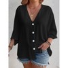 Coolmee Women's 3/4 Sleeve Button Down Shirts V Neck Casual Loose Fit Blouses - 2 of 4