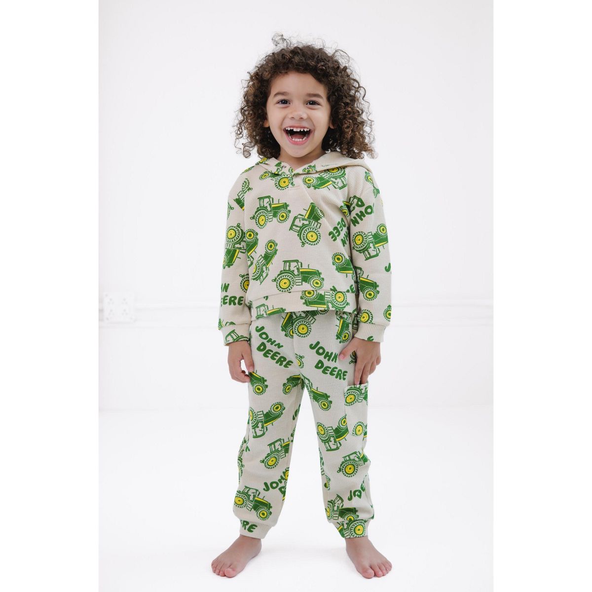 John Deere Tractor Waffle Knit Pullover Henley Hoodie and Jogger Pants Outfit Set Newborn to Infant - thumbnail 2