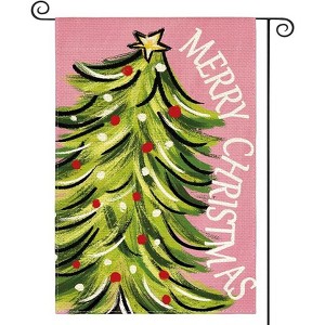 Lomsoe Pink Merry Christmas Garden Flag 12x18 Inch Double Sided, Christmas Tree Xmas Winter Holiday Yard Outdoor Decorative Flag - 1 of 1