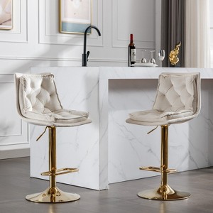 LOVMOR Set of 2 Bar Stools,with Chrome Footrest and Base Swivel Height Adjustable Mechanical Lifting Velvet + Golden Leg Simple Bar Stoo - 1 of 4