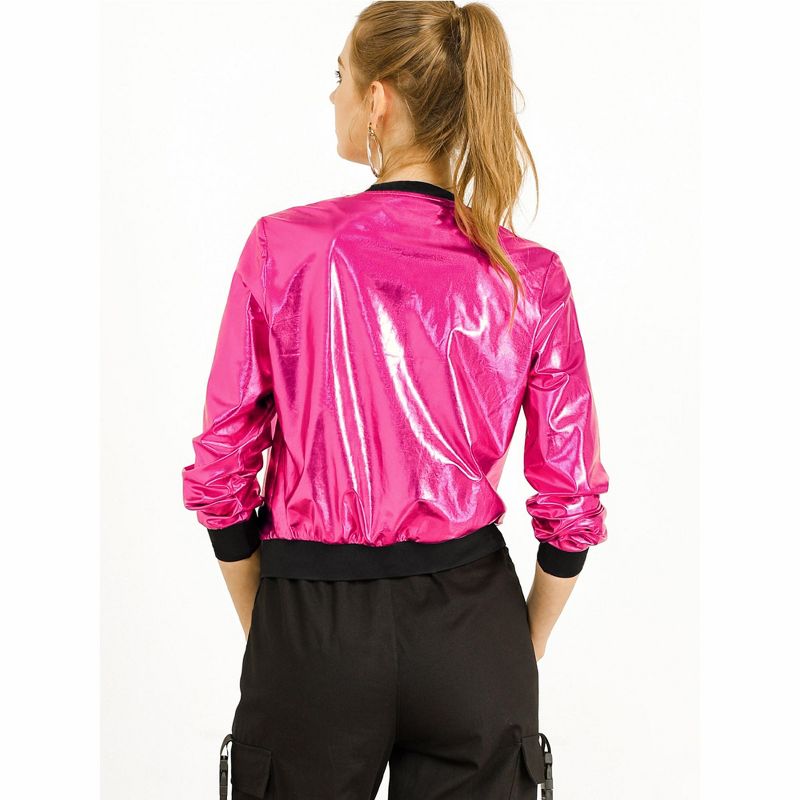 Allegra K Women's Holographic Fashion Stand Collar Metallic Lightweight Zip Bomber Jacket, 6 of 8