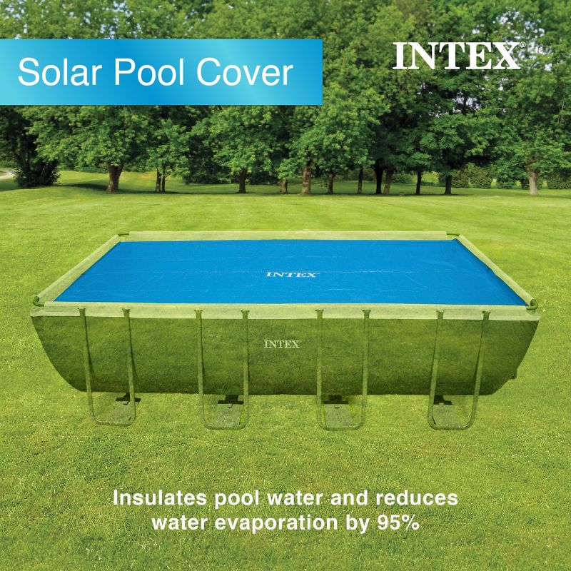 Intex Solar Pool Cover for 18' x 9' Rectangular Frame Outdoor Swimming Pools with Carrying Storage Bag, (Pool Cover Only), Blue, 4 of 7