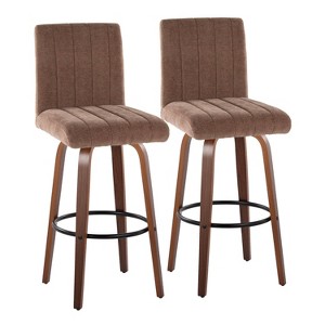 LumiSource Set of 2 Hank Barstools Walnut Wood Fabric/Black Metal - 1 of 4
