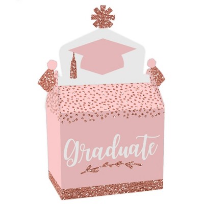 Big Dot of Happiness Rose Gold Grad - Treat Box Party Favors -  Graduation Party Goodie Gable Boxes - Set of 12