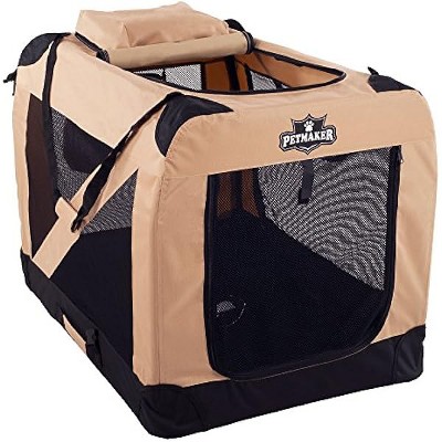 PETMAKER Portable Soft Sided Pet Crate, 16" x 12", Khaki