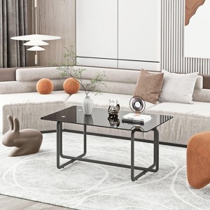 NicBex Square Coffee Table with Tempered Glass Tabletop, Side Table for Livng Room,Black - 1 of 4