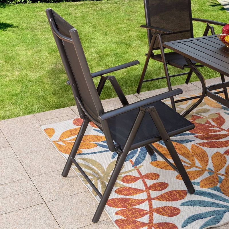 5pc Patio Dining Set with Square Metal Table with Umbrella Hole and Foldable Sling Chairs - Captiva Designs, 3 of 14