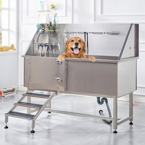 AMERLIFE Stainless Steel Dog Washing Station with Steps, Faucet, Sprayer, Soap Box (Right) - 1 of 4