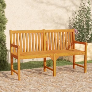 Garden Bench Natural Brown Solid Acacia Wood Large Durable - 1 of 4