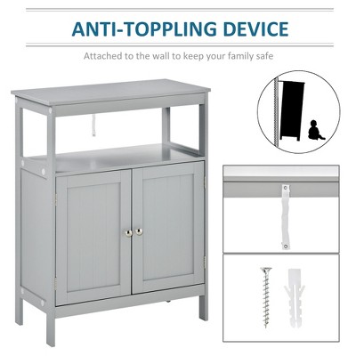 Gray Freestanding Storage Cabinet with Doors and Open Shelf