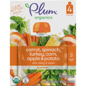 Plum Organics Carrot Spinach Turkey Corn Apple & Potato with Celery & Onion Baby Food Pouch - (Select Count) - 1 of 4