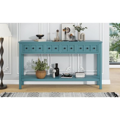 CENGHU Rustic Entryway Sofa Table, 60" Long Console Table with two Different Size Drawers and Bottom Shelf for Storage, for Living Room, Hallway