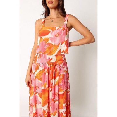 Pink and Orange Floral Crop Top and Skirt Set