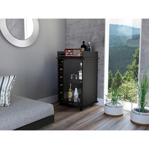 Gulches Black Bar Cart with Glass Door Cabinet, Two Shelves & Locking Casters - 1 of 4