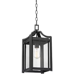 Franklin Iron Works Rustic Farmhouse Outdoor Ceiling Light Hanging Black 17" Clear Beveled Glass Exterior House Porch Patio Deck