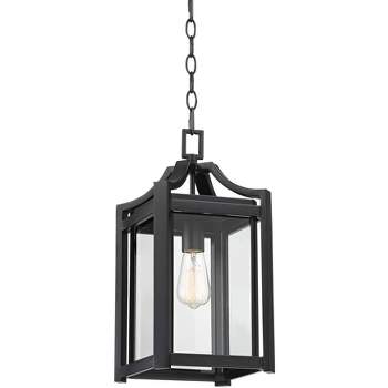 Franklin Iron Works Rockford Rustic Outdoor Hanging Light Black Iron 17" Clear Beveled Glass for Post Exterior Barn Deck House Porch Yard Patio Home