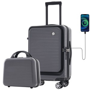 20 Inch Carry-on Luggage, Front Open Lightweight Suitcase with Front Pocket, USB Port, and 1 Portable Carrying Case 4A, Gray -ModernLuxe - 1 of 4