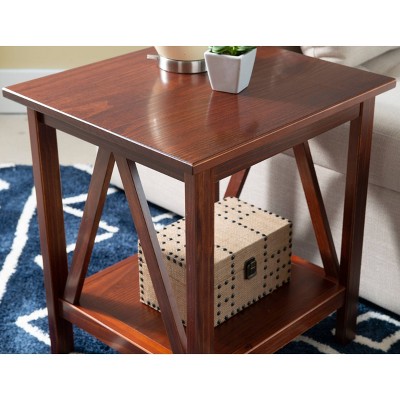 Ellotis Solid Pine Antique Tobacco Square End Table with Shelf