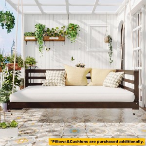 YOOCOZZ Wooden Patio Country Twin Size Swing Daybed with 4pcs 96-inch Hemp Ropes - 1 of 4
