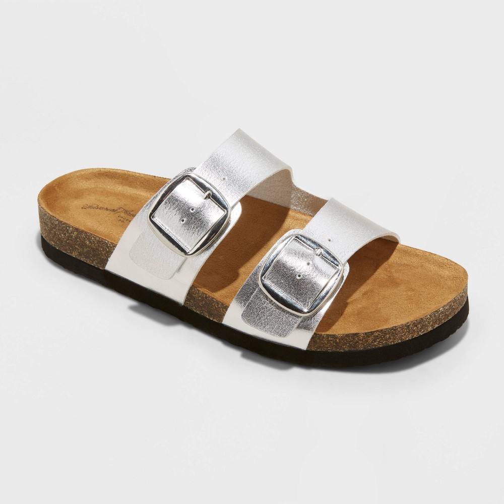 Women's Devin Two Band Footbed Sandals - Universal Thread™ Silver 8