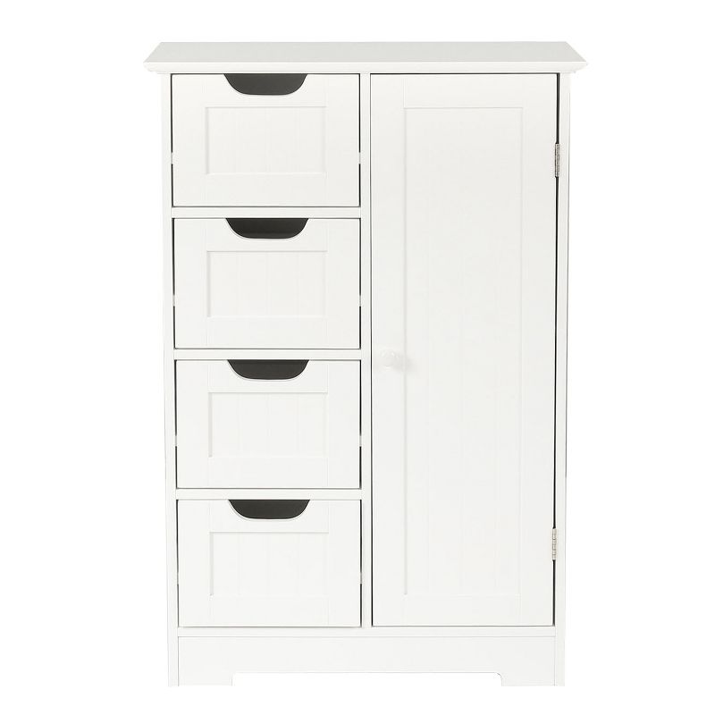 LuxenHome White Wood Bathroom 4-Drawer 1-Door Storage Cabinet, 1 of 15