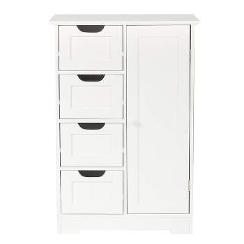 LuxenHome White Wood Bathroom 4-Drawer 1-Door Storage Cabinet