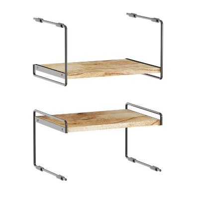 SpaceAid Cabinet Shelf Organizers 2 Pack,Metal and Wood, Black and Natural,13" Wide