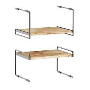 SpaceAid Cabinet Shelf Organizers 2 Pack,Metal and Wood, Black and Natural,13" Wide - 1 of 4