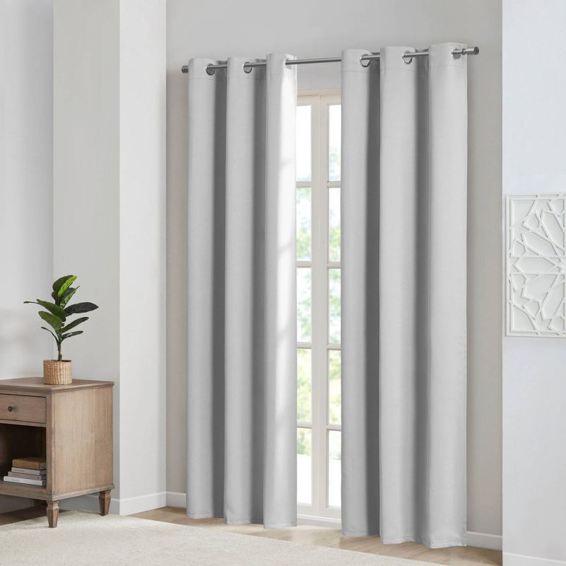Set of 2 (63&#34;x42&#34;) Aljed Solid Blackout Triple Weave Grommet Top Curtain Panel Gray, 2 of 7