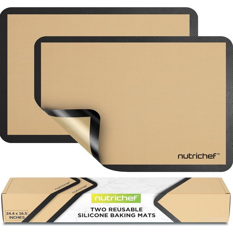 Nutrichef 2 - Pc Silicone Baking Mats - Brown & Black, 1 of 9