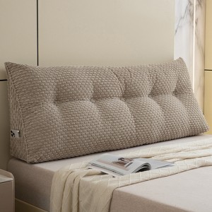 Bekrvio Velvet Headboard Wedge Pillow - Back Support Reading Cushion Bolster with Side Pocket, Removable Cover for Bed & Sofa - 1 of 4