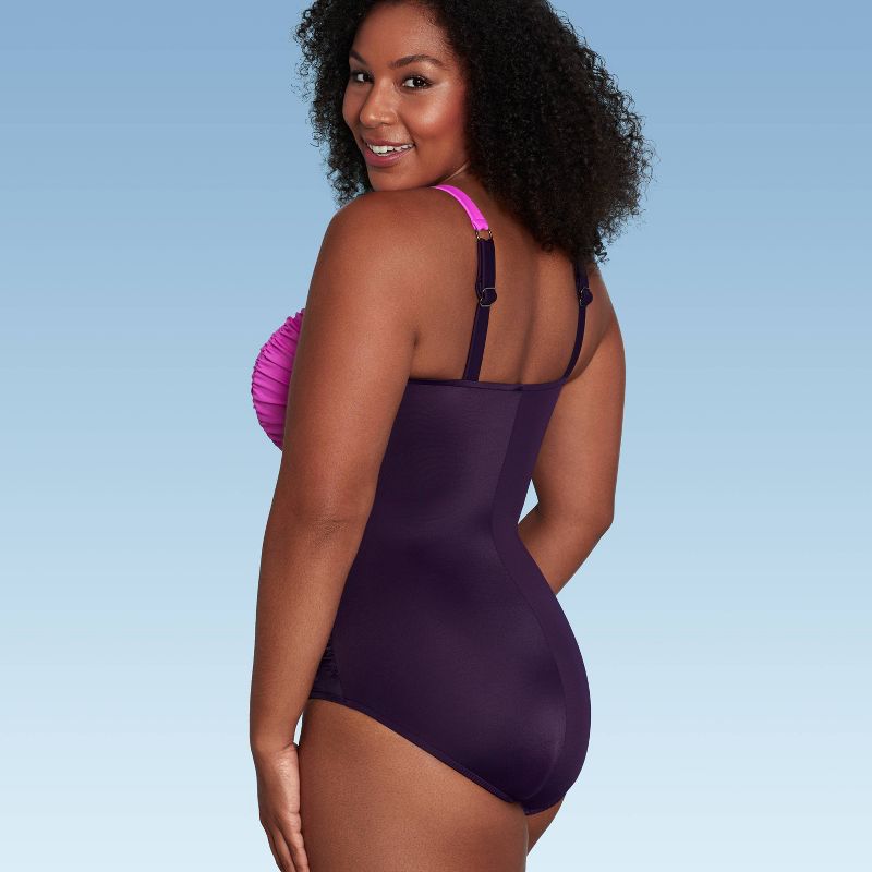 Women&#39;s UPF 50 Sweetheart Neck Seamed One Piece Swimsuit - Shape + Style&#8482; by Aqua Green&#174; Multi Pink, 4 of 14
