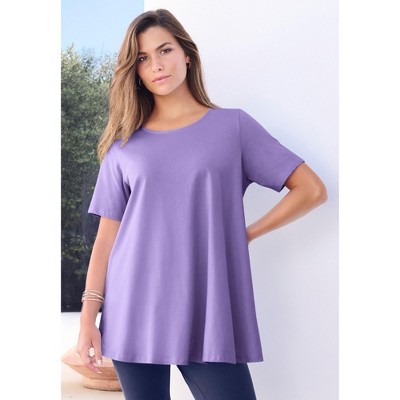 Roaman's Women's Plus Size Swing Ultimate Tee With Keyhole Back
