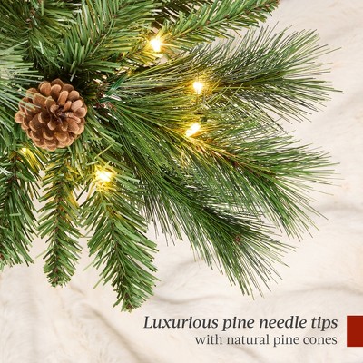 7.5ft Pre-Lit Slim Scotch Pine Christmas Tree with Multicolor LED Lights and Metal Stand