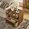 GDFStudio Bruce Mid-Century Modern 23.6" Wood and Glass Nightstand with 2 Drawers and USB Ports, Light Brown - 3 of 4