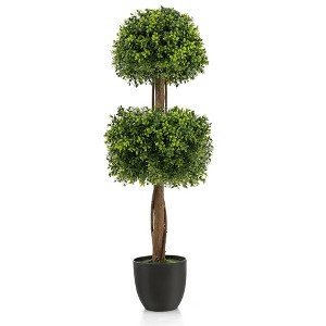 Tangkula 40" Artificial Boxwood Topiary Ball Tree Faux Plant Fake Plant for Decoration - 1 of 4