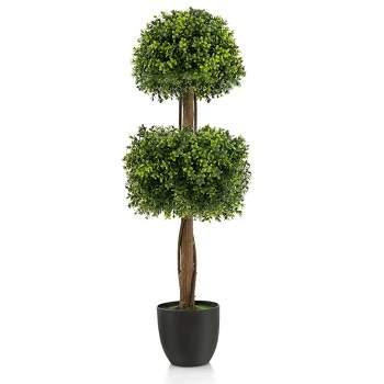 Tangkula 40" Artificial Boxwood Topiary Ball Tree Faux Plant Fake Plant for Decoration