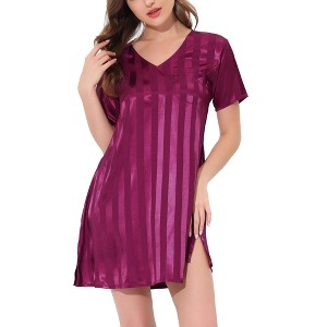 cheibear Women's Short Sleeve Mini length Striped Pajama Dress - 1 of 4